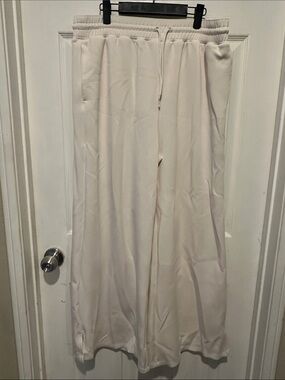 Women's Wide-Leg Drawstring Pants in Light Cream